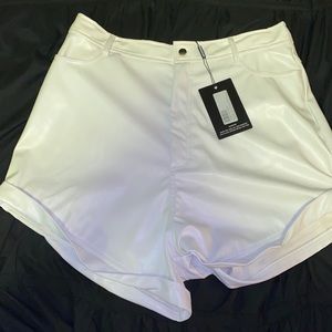 PrettyLittleThing White Leather Shorts